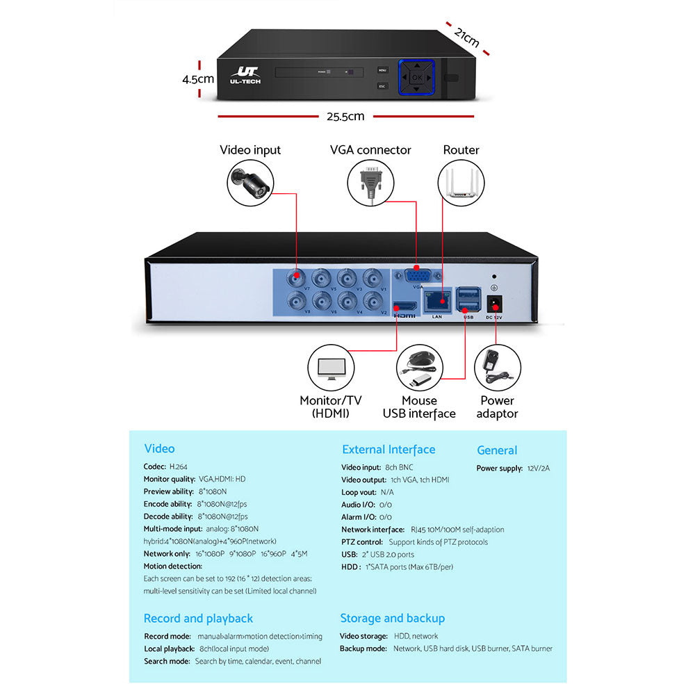 UL-Tech CCTV Security System 8CH DVR 4 Cameras