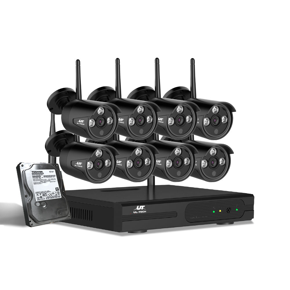 UL-Tech Wireless CCTV Security System 8CH NVR 3MP 8 Bullet Cameras 2TB