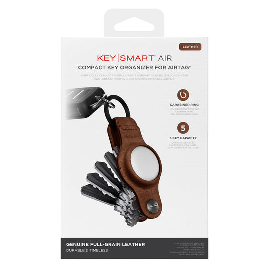 KeySmart Air - Compact Leather Key Holder Apple Airtag - Brown