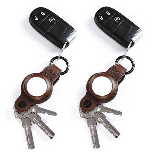 KeySmart Air - Compact Leather Key Holder Apple Airtag - Brown - 2 Pack