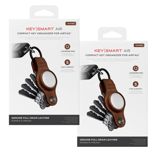 KeySmart Air - Compact Leather Key Holder Apple Airtag - Brown - 2 Pack