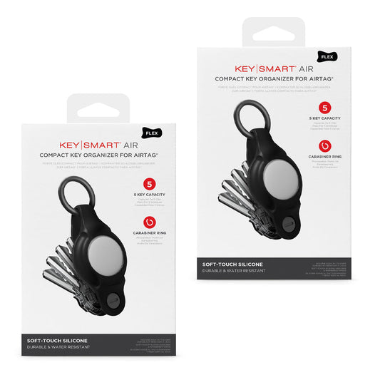 KeySmart Air Flex - Compact Key Holder for Apple AirTag - Black - 2 Pack