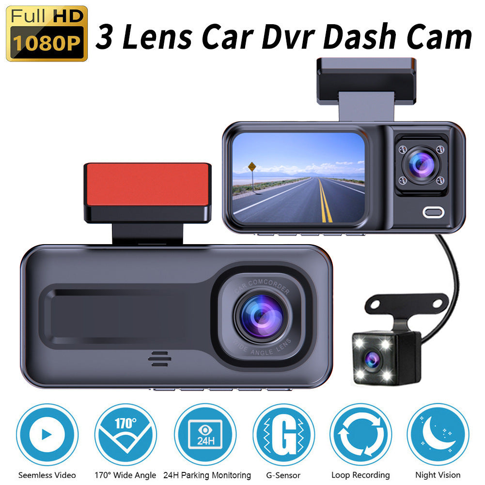 1080P Triple Lens Dash Cam Front, Rear and Cabin