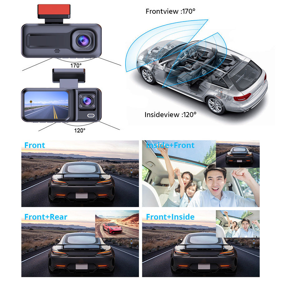 1080P Triple Lens Dash Cam Front, Rear and Cabin