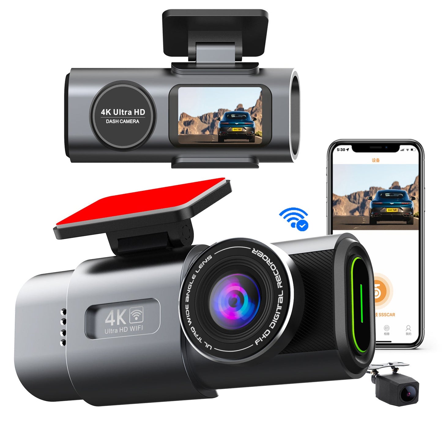 4K Dash Camera 2160P WiFi Night Vision with 64GB Card